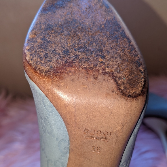 Gucci Monogram Baby Blue Open Heeled Pumps Authentic - Picture 8 of 12